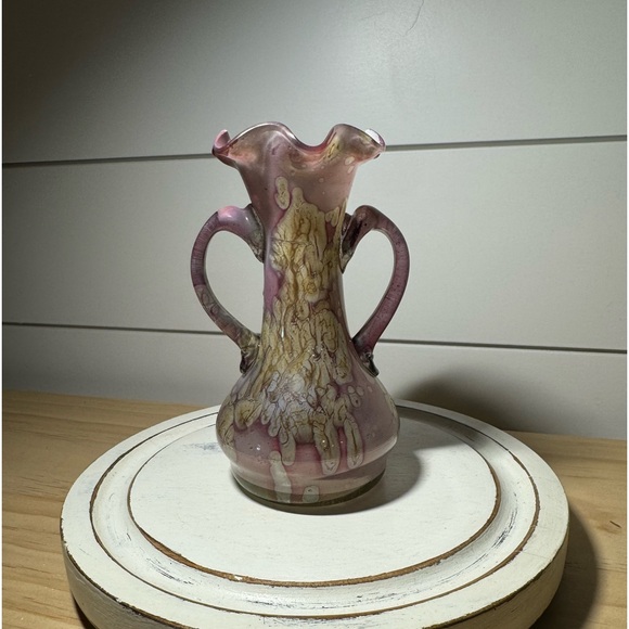 HEBRON ACID Washed Vase Hand Blown Glass Multi Color Purple Amber 5” - Picture 3 of 4